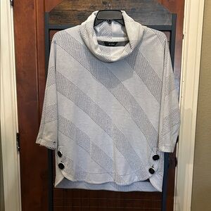 Ali Miles Black and White Striped Cowl Neck Sweater With Button Accents sku#102